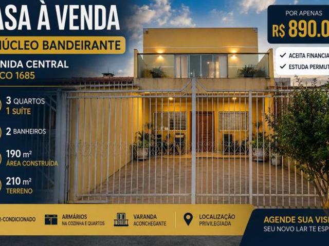 CASA À VENDA NO NÚCLEO BANDEIRANTE | 3 QUARTOS | SUÍTE | ACEITA FINANCIAMENTO | ACEITA PERMUTA