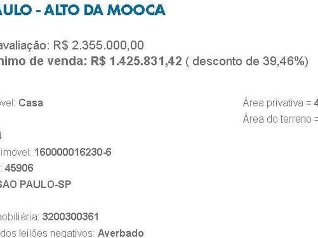 Leilão no Alto da Mooca, Casa 358m², 3 Quartos, 4 vagas, 54% de desconto. Financia