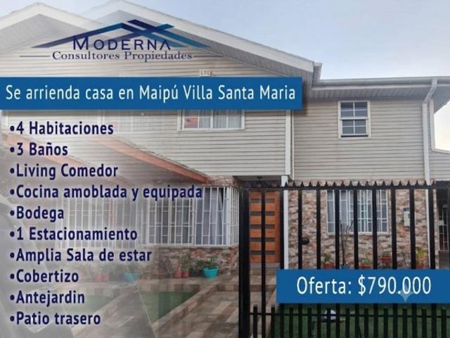 Casa en Arriendo en Maipú 4 dormitorios 3 baños