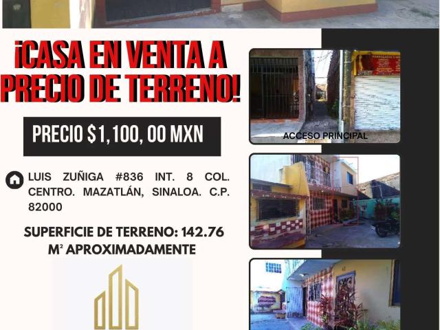 CASA EN CENTRO DE MAZATLAN A PRECIO DE TERRENO