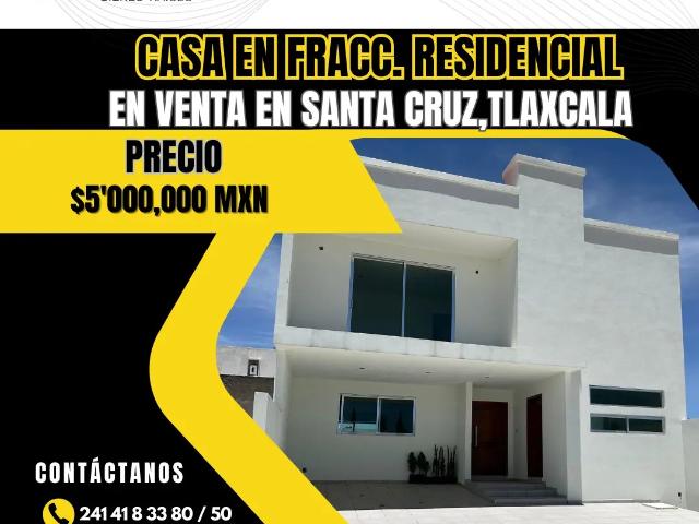 Casa en fracc. Residencial y privado en venta en santa cruz