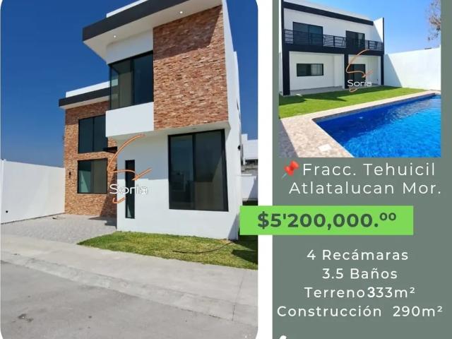 CASA EN FRACCIONAMIENTO EL TEHUICIL ATLATLAUCAN MORELOS Seguridad las 24HRS A SOLO 3 MINUTOS DE LA