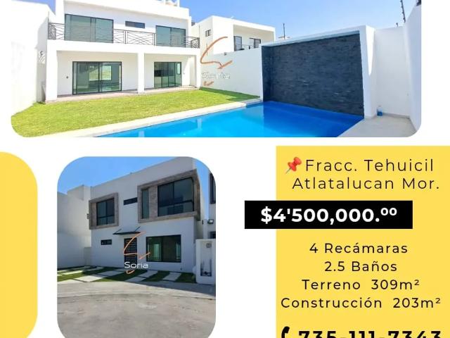 CASA EN FRACCIONAMIENTO EL TEHUICIL ATLATLAUCAN MORELOS