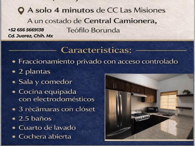 Casa en fraccionamiento en renta Mallorga, Juárez, Chihuahua