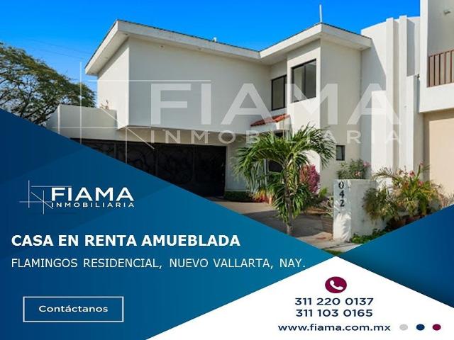 CASA EN RENTA AMUEBLADA EN FLAMINGOS RESIDENCIAL, NUEVO VALLARTA, NAYARIT. F