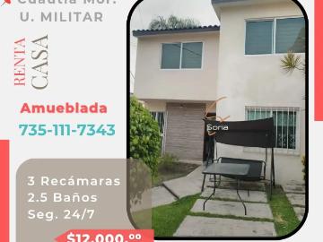 Casa en Renta Amueblada en la Unidad Militar Cuautla. COL. MIGUEL HIDALGO Segura, a un costado de