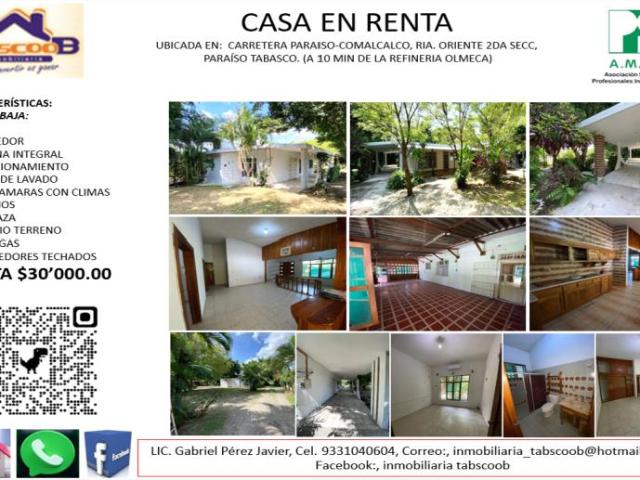 Casa en renta en Oriente 2da. Sección Palma Huaca, Paraíso, Tabasco