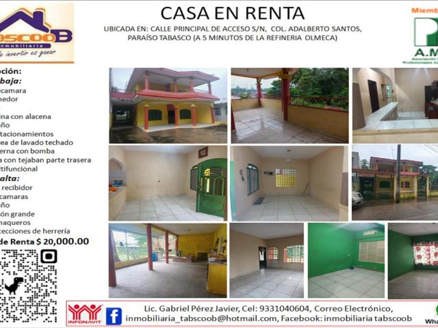 Casa en renta en Adalberto Santos, Paraíso, Tabasco