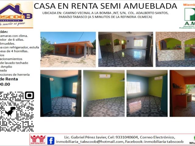 Casa en renta en Adalberto Santos, Paraíso, Tabasco