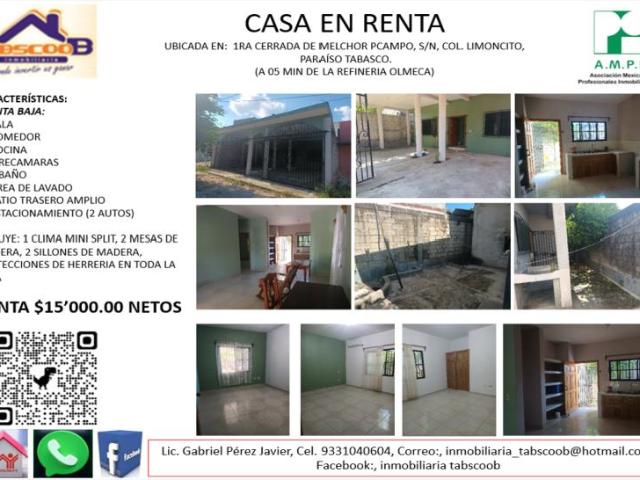 Casa en renta en El Limoncito, Paraíso, Tabasco