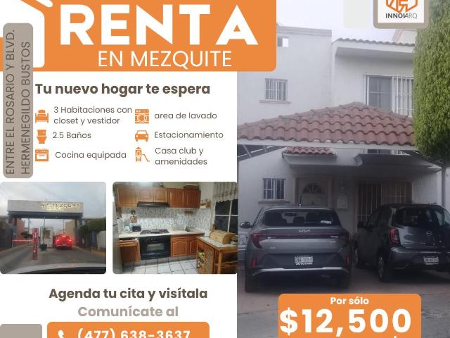 CASA EN RENTA EN FRACC. EL MEZQUITE JUNTO AL ROSARIO, LEON GTO