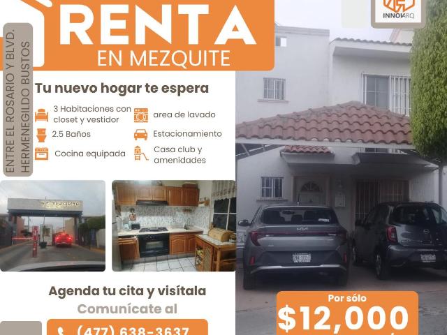 CASA EN RENTA EN FRACC. EL MEZQUITE JUNTO AL ROSARIO, LEON GTO
