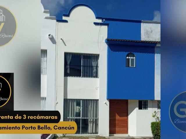Casa en renta en Fraccionamiento Porto Bello, Canc?n ? 3 rec?maras con jard?n y estacionamiento para 2 autos