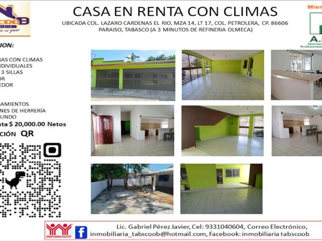 Casa en renta en Lazaro Cardenas, Paraíso, Tabasco