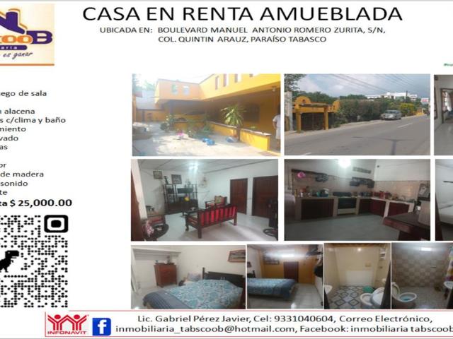 Casa en renta en Quintin Arauz, Paraíso, Tabasco