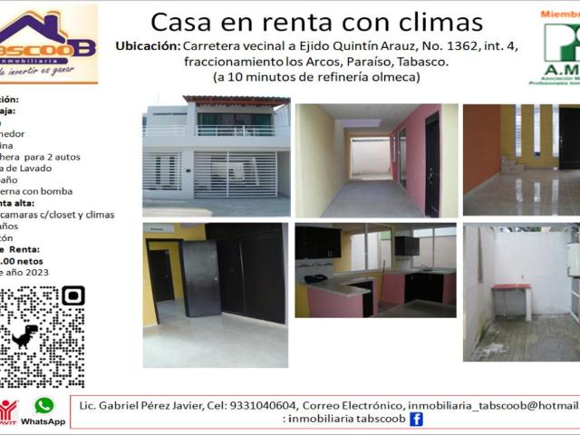 Casa en renta en Quintin Arauz, Paraíso, Tabasco
