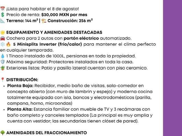Casa en Renta EQUIPADA en Privadas del Canad?!