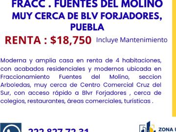 Casa en renta Fuentes Del Molino Sección Arboledas, San Juan Cuautlancingo, Puebla, México
