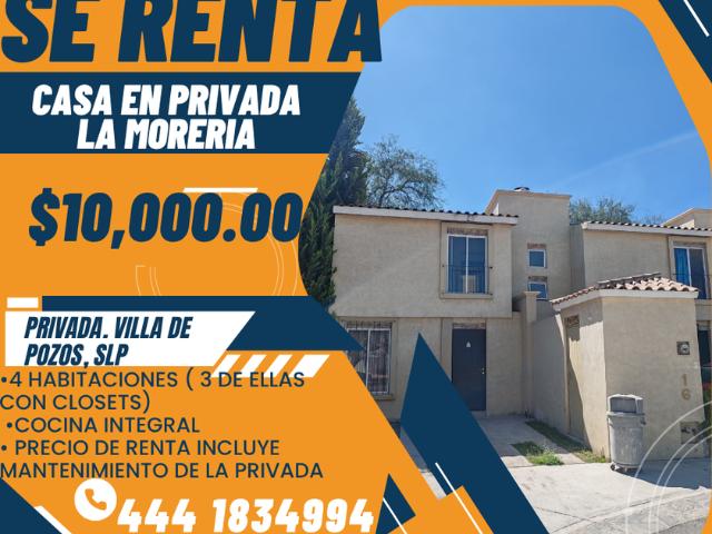 Casa en renta Residencial La Morería grupo Las Águilas, Casa Blanca, Aguilares, Pozos, San Luis Potosí, México