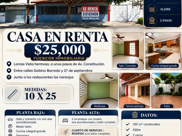 Casa en renta 3 recámaras Lomas Vistahermosa