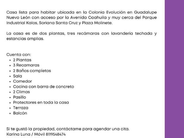 CASA EN VENTA EVOLUCI?N, GUADALUPE NUEVO LE?N