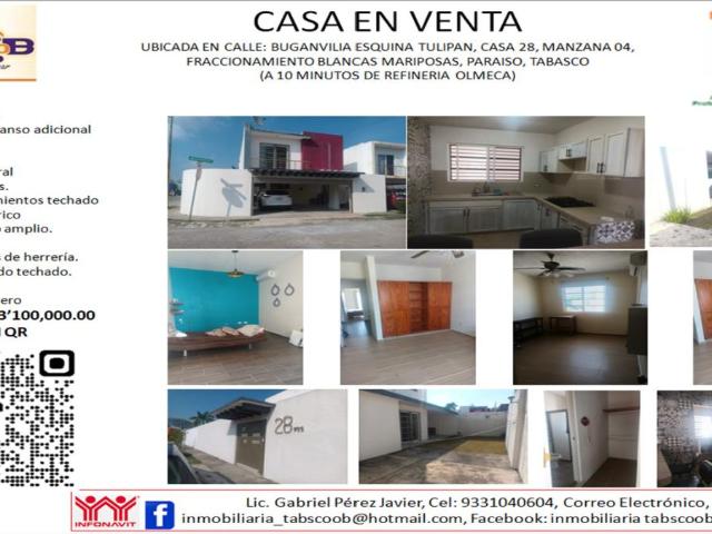 Casa en venta en Blancas Mariposas, Paraíso, Tabasco