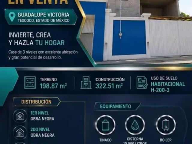 Casa en venta en Guadalupe Victoria, Texcoco Espaciosa y bien ubicada