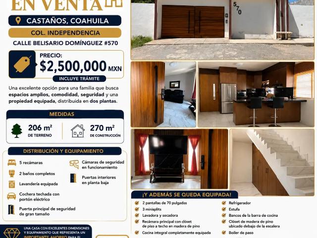 Casa en venta en Independencia, Castaños, Coahuila de Zaragoza