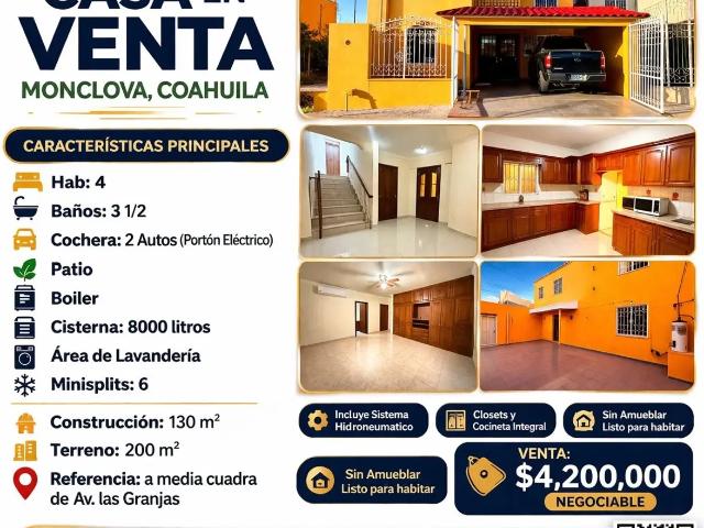 Casa en venta en Santa Fe, Monclova, Coahuila de Zaragoza
