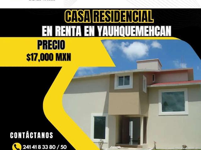 Casa residencial en renta en yauhquemehcan