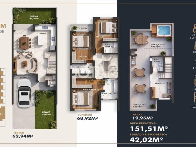 Casa / Sobrado em Condomínio para Venda em Curitiba/PR Água Verde 3 Quartos