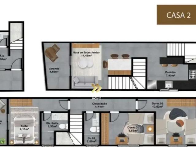 Casa / Sobrado em Condomínio para Venda em Praia Grande/SP Aviação 3 Quartos