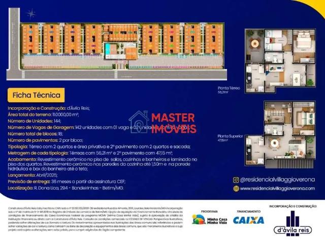 Casa / Sobrado para Venda em Betim/MG Bandeirinhas 2 Quartos