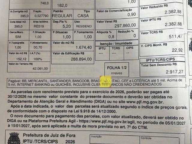 Casa / Sobrado para Venda em Juiz de Fora/MG Progresso 3 Quartos