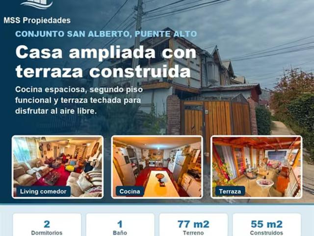 Casa 2 Dorm Ampliada Terraza Metro Las Mercedes Puente Alto | 2 dormitorios por 95000. 00 en Puente Alto