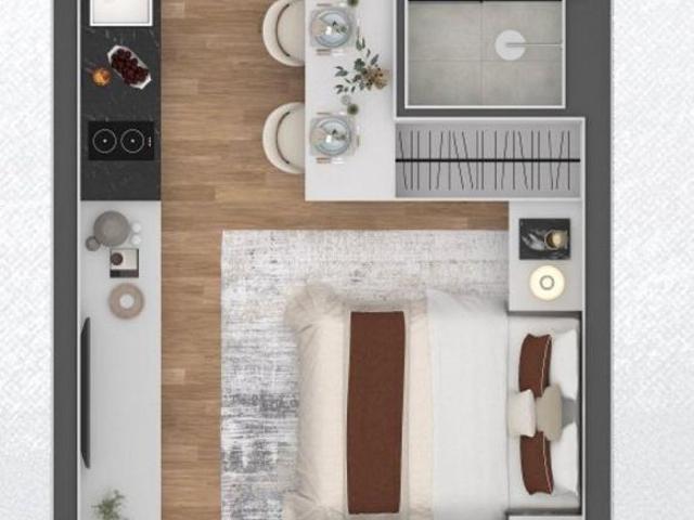Centro Studio com varanda 25,32m² Lançamento