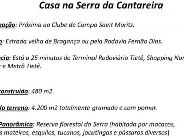 Chacara com Casa Duplex 480m2, 4 Dormitórios, 1 Suíte, 4 Vagas de Garagem, Terreno de 4200m2, Área d