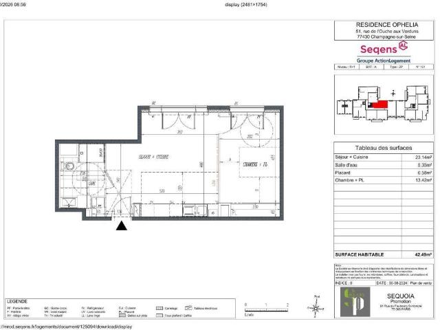 CHAMPAGNE SUR SEINE Appartement 2 pièces 42.49m2 au 1er étage a
