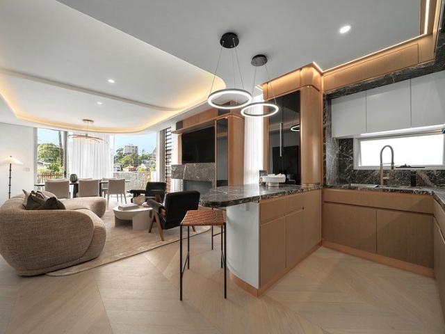 Contemporary four bedroom residence in a newly developed building in Neutral Bay, offering premium interiors, luxury furnishings, a private home cinema, three outdoor patios, and double parking $3,700/week fully furnished inc bills