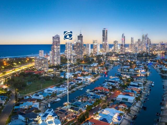 Coastal Elegance East to Water Single Level Home with City Skyline Views