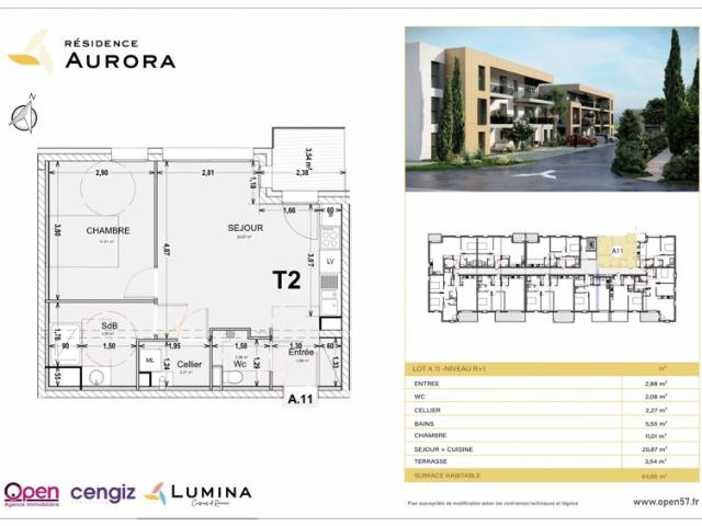 COSNES ET ROMAIN, Résidence Aurora, Appartement T2 au R+1, 1
