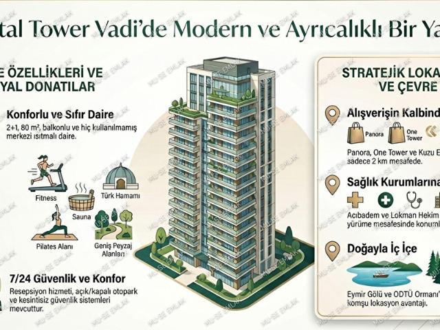 CRYSTAL TOWER VADİ KİRALIK PANORA AVM ye KOMŞU