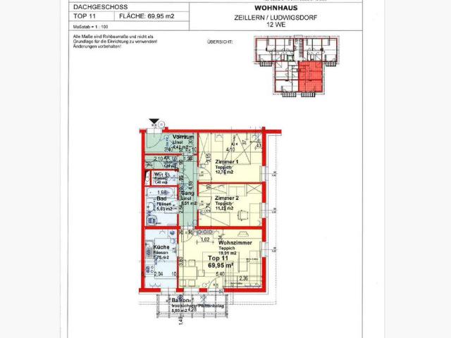 Dachgeschoßwohnung mit 3 Zimmern und Balkon in Zeillern