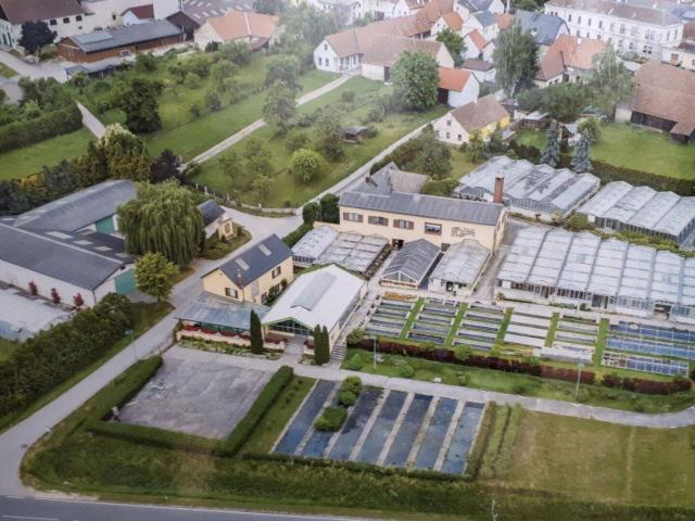 Das etwas größere Anwesen mit Wohngebäuden, Hallen und Garagen