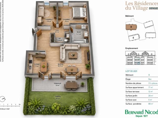Denges – Gartenebene mit 3,5 Zimmern – 88 m² mit einer Terrasse von 12 m² und einem Garten von 28 m²