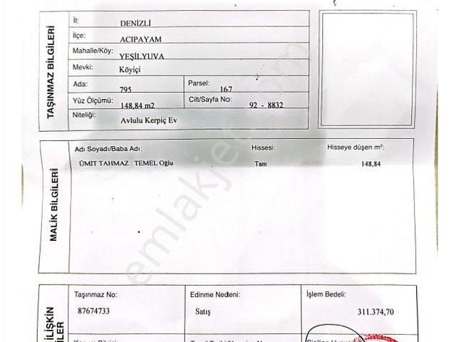 Denizli Acıpayam Müstakil Tapu Sahibi Perta Emlak Ümit Tahmaz