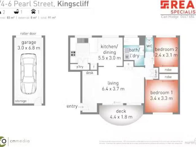 Nice 2 BR 6/4 6 Pearl Street, KINGSCLIFF Apartment for rent L.