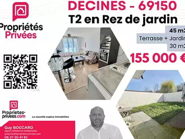 Décines Charpieu 69150 Achat / Vente appartement 2 pièces t2 jardin