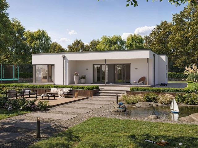 Dein Flachdach Bungalow Individuell geplantes Zuhause im Bauhausstil als Ausbauhaus wenn du will
