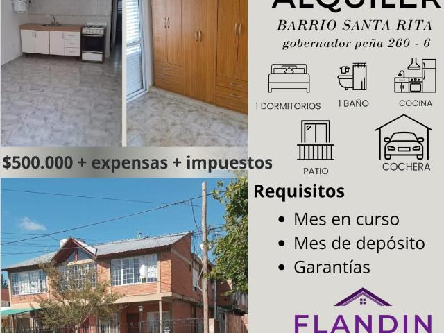 DEPTO EN ALQUILER ANUAL 1 DORMITORIO CON PATIO Y COCHERA